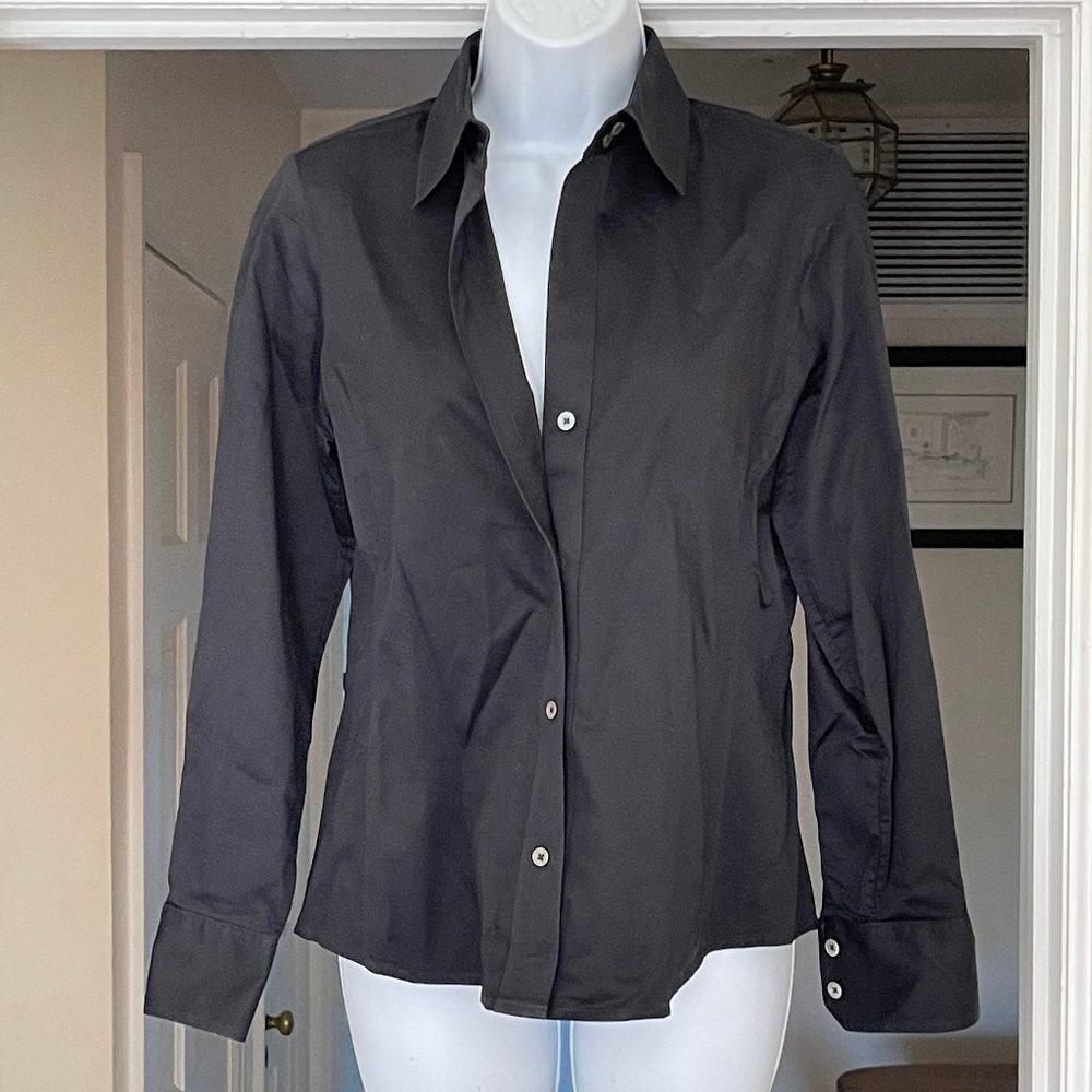 Banana Republic Black Stretch Cotton Long Sleeve Blouse S